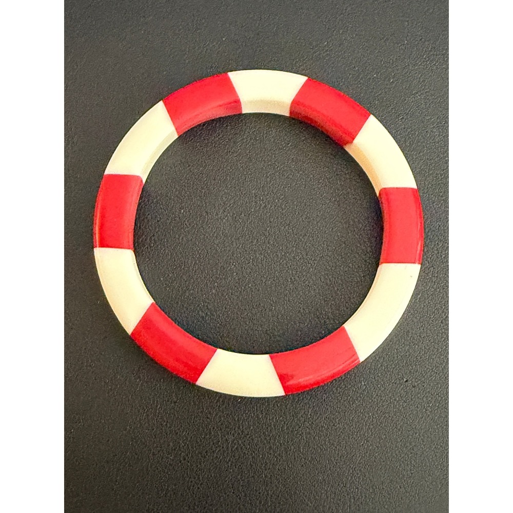 Vintage Bangle Bracelet Acrylic Red Cream Nautical Stripe